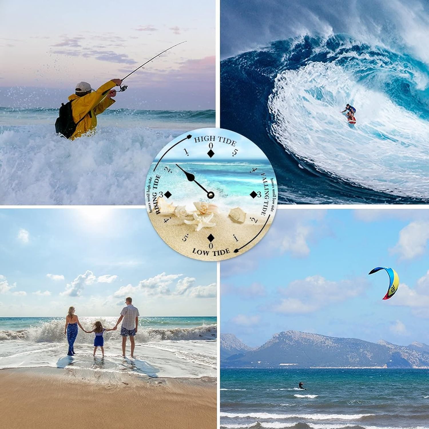 Wooden Wall Tide Clock Beach and Shell Ocean Time Coastal Clock Moon Tidal with High and Low Tide Nautical Tide Movement Clock for Beach House Deck Farmhouse Summer Decoration
