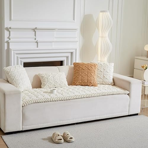 Miniatura 2 de Funda de sofá para perros, fundas de sofá mullidas para mascotas, jacquard geométrico, coral, apta para mascotas, lavable, antideslizante, protector