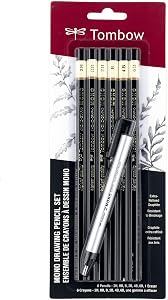 Tombow Mono Professional Drawing Pencil Set, 6 Pencils and Mono Zero Eraser, 2H, HB/B/2B/4B/6B Degrees (61002)