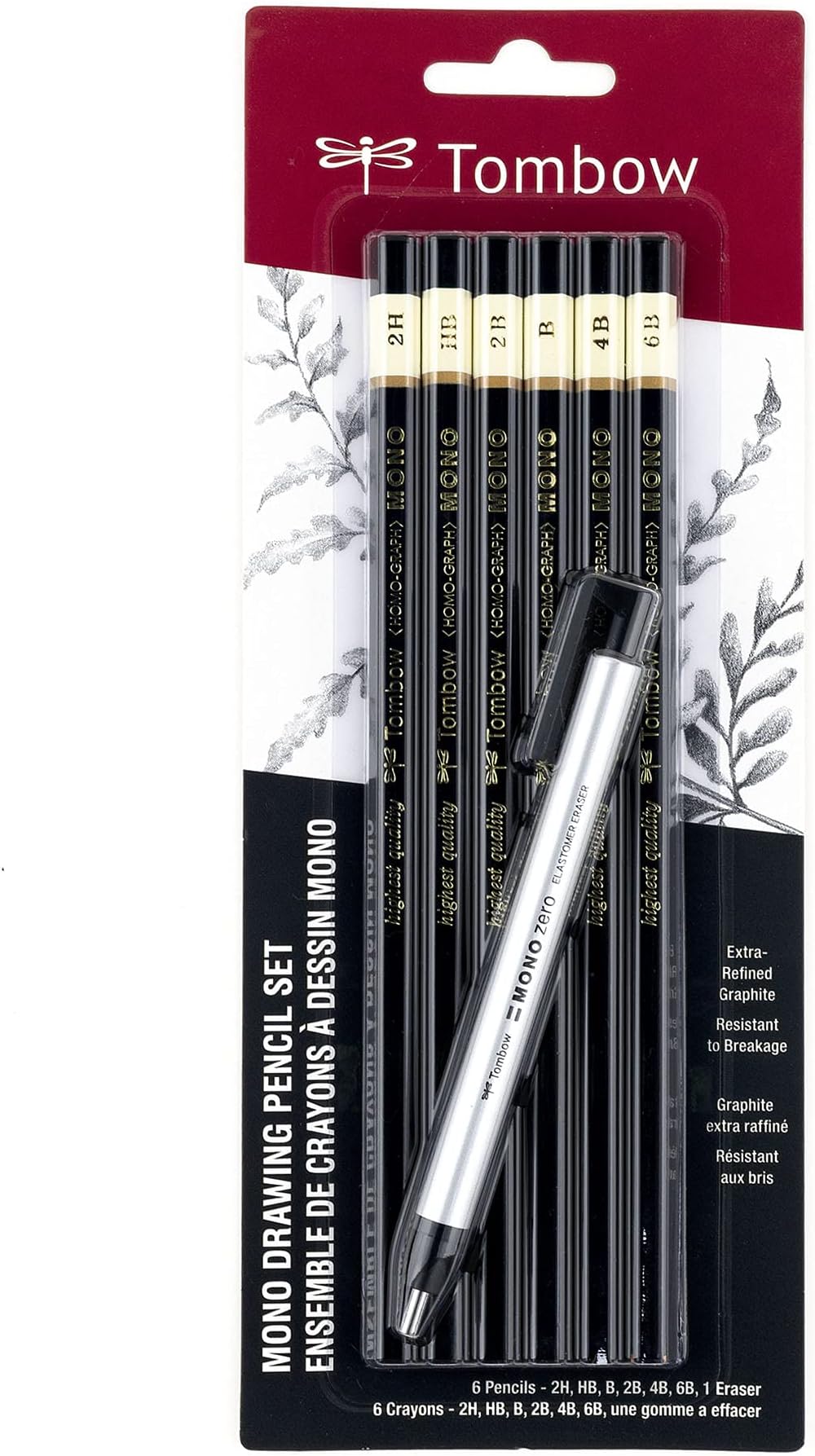 61002 Mono Drawing Pencil, Combo Pack with Zero Eraser, Graphite 6-Pack, Black, 0.5mm
