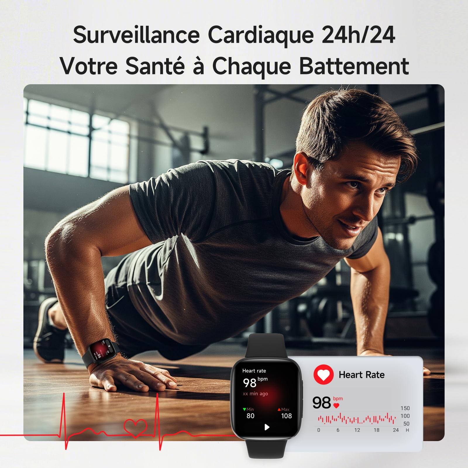 Montre Connectée Homme Femme, 1.85" AMOLED Smartwatch avec Appel Bluetooth, 3ATM Étanche, 100+ Modes Sportifs, SpO2/Sommeil/Fréquence Cardiaque, Podomètre & Calories, Compatible Samsung/iPhone/Android
