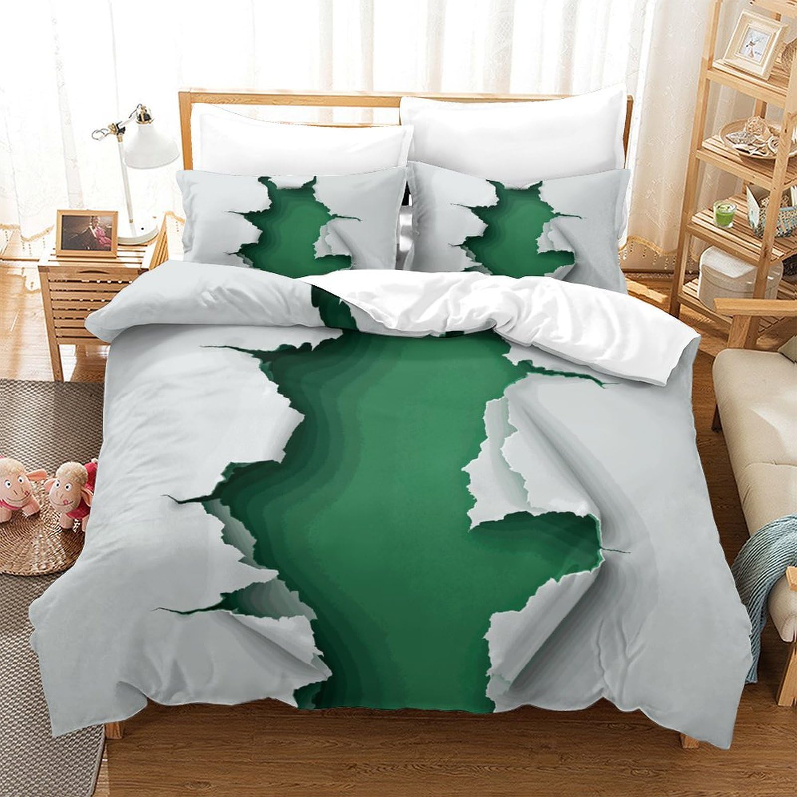 P1s9u7w5y Cracked Wall Edgy Torn Design 3D Printed Microfiber 3Pcs Duvet Cover Set Artistic Bedding Set Double（200X200cm）