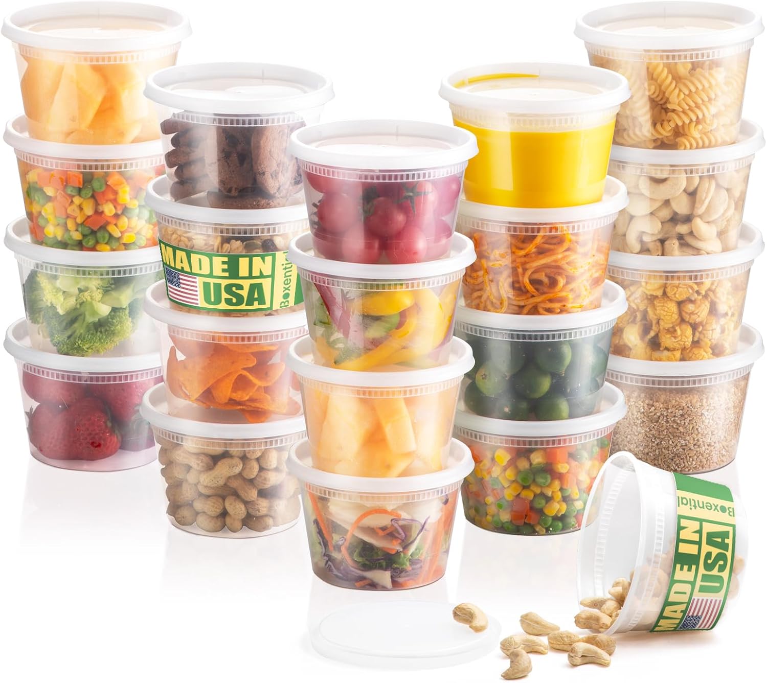 32 oz Deli Containers with Lids [24 Set] – Made in USA, BPA-Free Plastic Food Containers, Freezer & Microwave Safe, Stackable Meal Prep & Soup Storage Containers, Ideal for Takeout & Kitchen Use