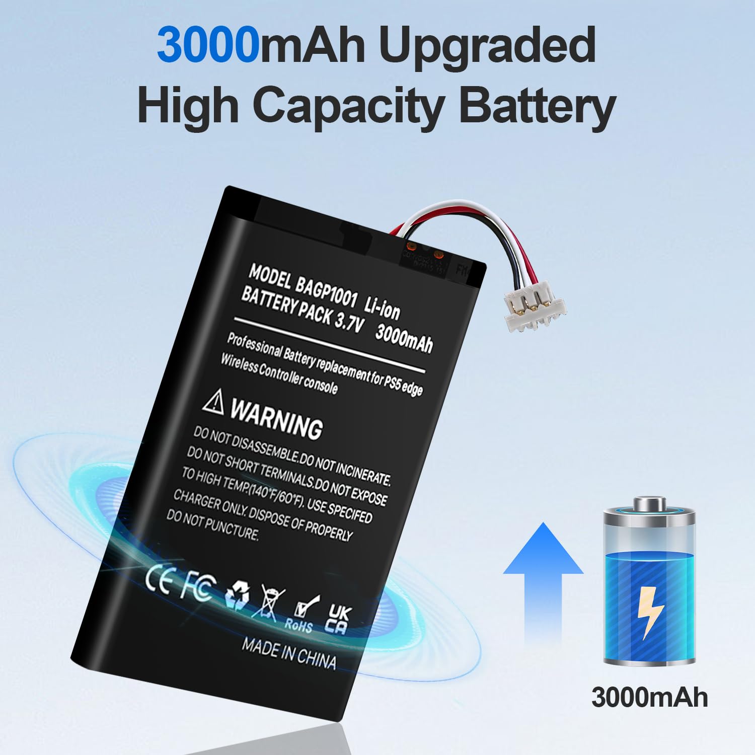 Batteria per PS5 Edge, 3000 mAh, aggiornamento ad alta capacità, per Sony PlayStation 5 DualSense Edge CFI-ZCP1 Wireless Controller con set di attrezzi (1 pezzo)