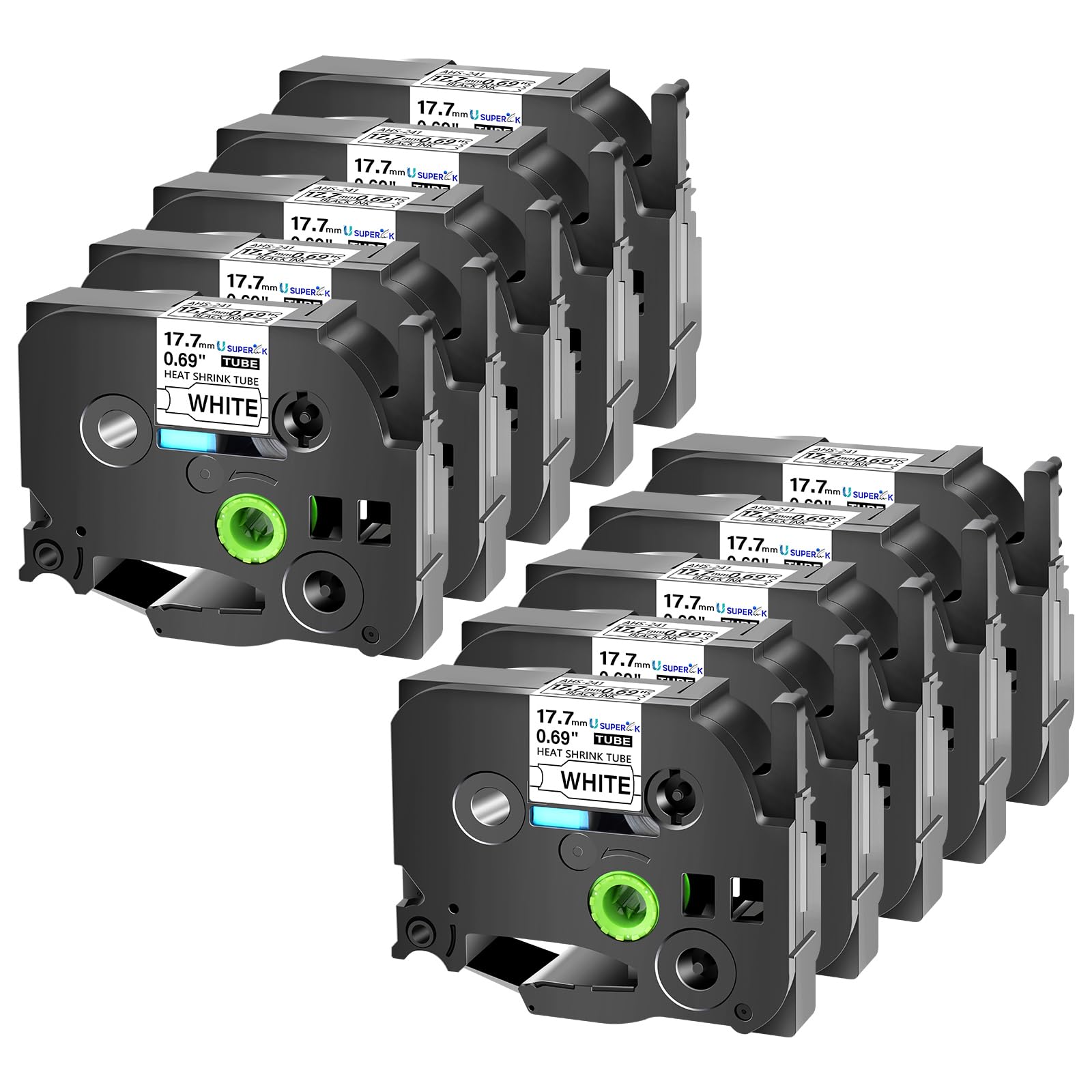 USUPERINK 10PK Compatible for Brother Ptouch HSe-241 HSe241 HS-241 HS241 Black on White Heat Shrink Tube Label Tape use in PT-D400 PT-D600 PT-E300 PT-E500 PT-P750WVP Printer (0.69''x 4.92ft)
