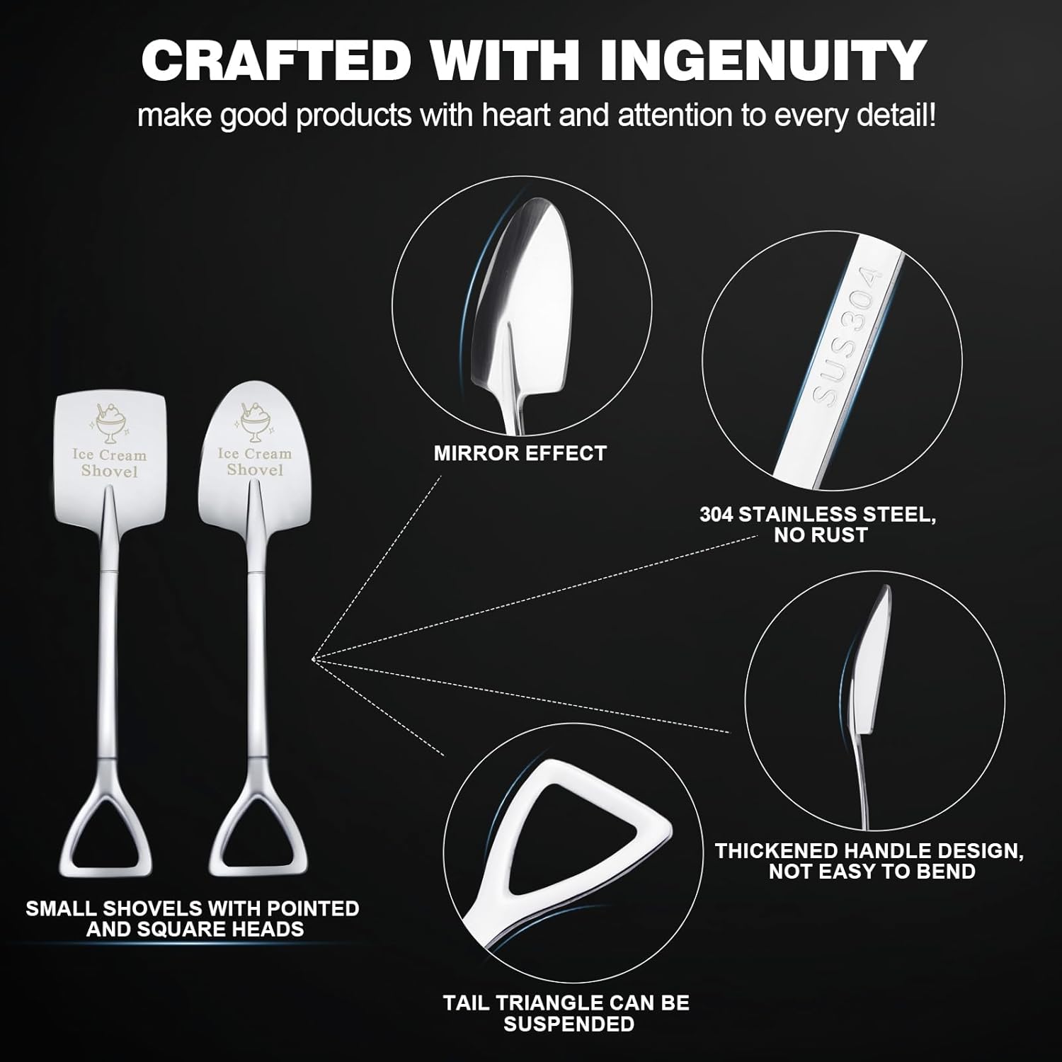 2 Pcs Ice Cream Shovel Set - Funny Loving Gift (Birthday/Holiday Gift for Family and Friends), Premium 304 Stainless Steel Dessert Spoons for Eating Ice Cream - Image 3