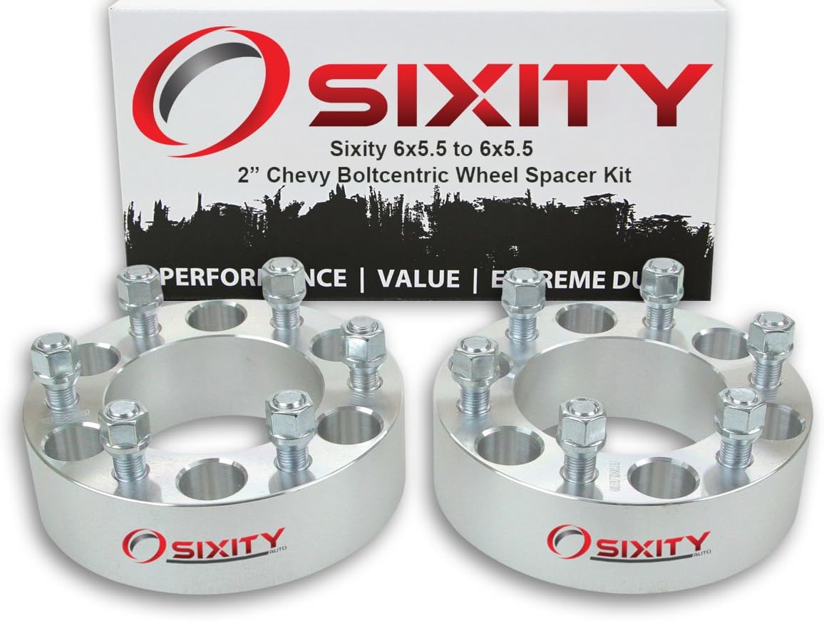 Sixity Auto 2 pc 2" 6x5.5 Wheel Spacers compatible with Chevy Blazer C2500 K1500 K2500 Suburban 1500 Tahoe M14x1.5mm 1.25in Studs Lugs