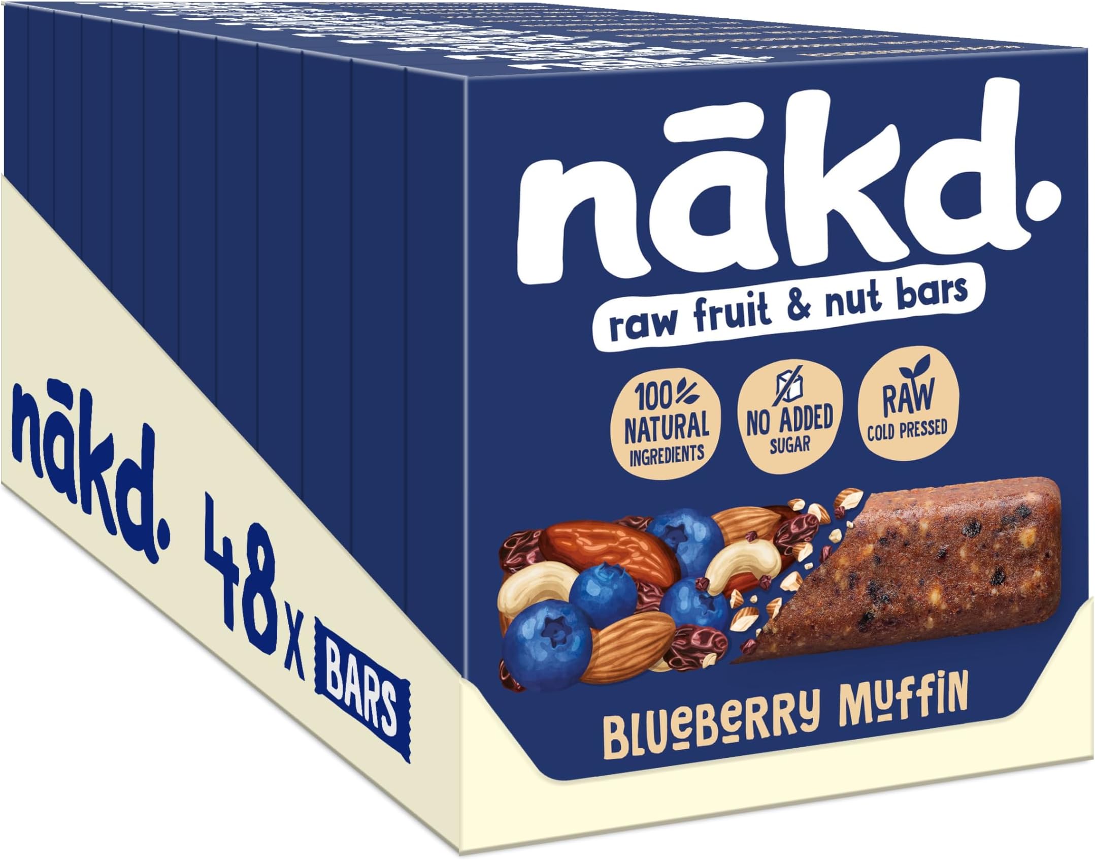 Nakd Blueberry Muffin Natural Fruit & Nut Bars - Vegan - Healthy Snack - Gluten Free, 35 g (Multipack case 48 Bars)