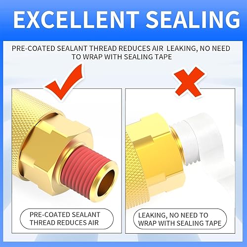 Miniatura 8 de ChillWaves Acoplador industrial macho de latón de 14 pulgadas, NPT macho de 6 bolas de 14 pulgadas, acoplador de aire de conexión rápida (12