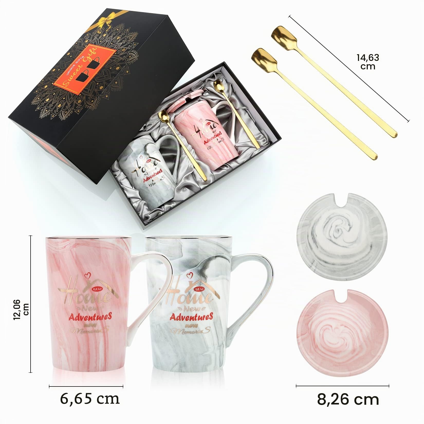 EXREIZST Regalos de inauguración de la casa para el nuevo hogar – Ideas únicas de regalos de inauguración de la casa – Nuevo hogar, nueva aventura, nuevos recuerdos, juego de tazas de café para