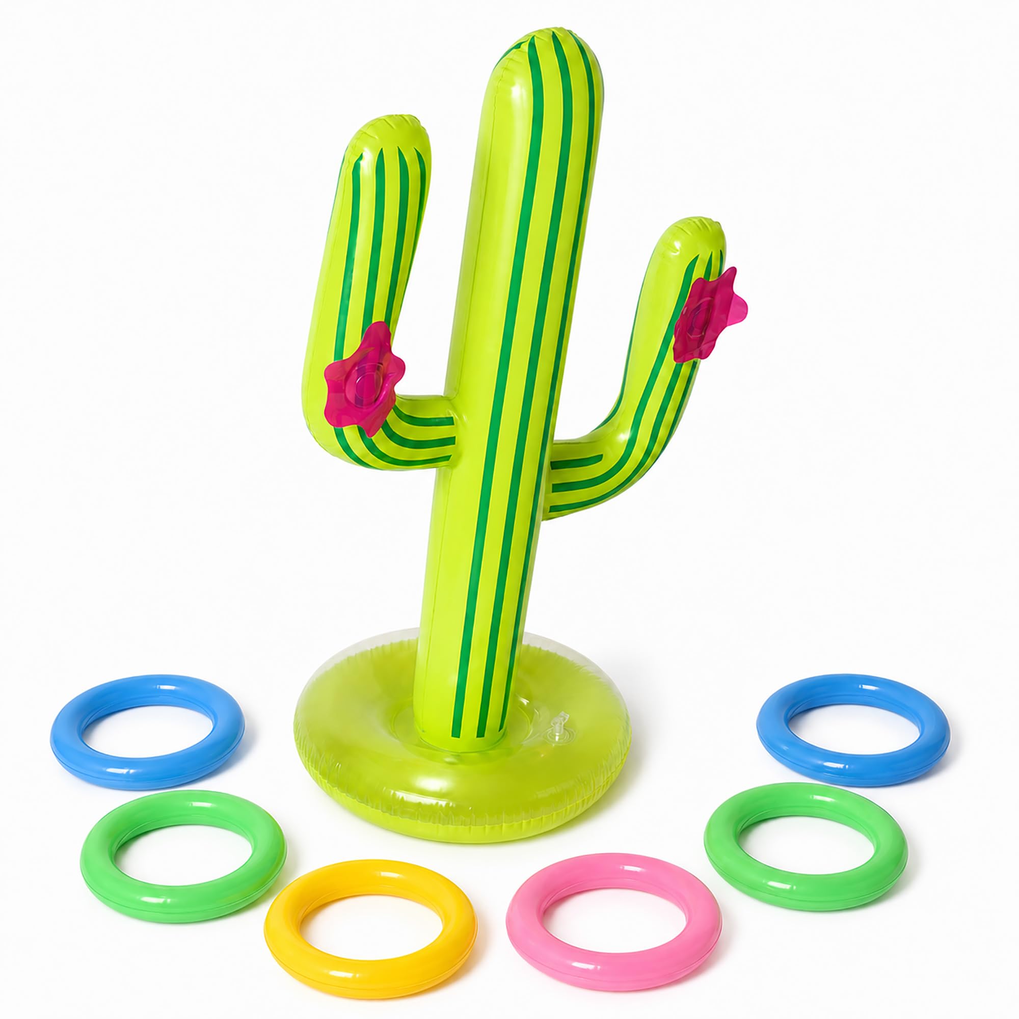 Inflatable Cactus Ring Toss Game Set with 6 Rings, Fun Pool Party Games