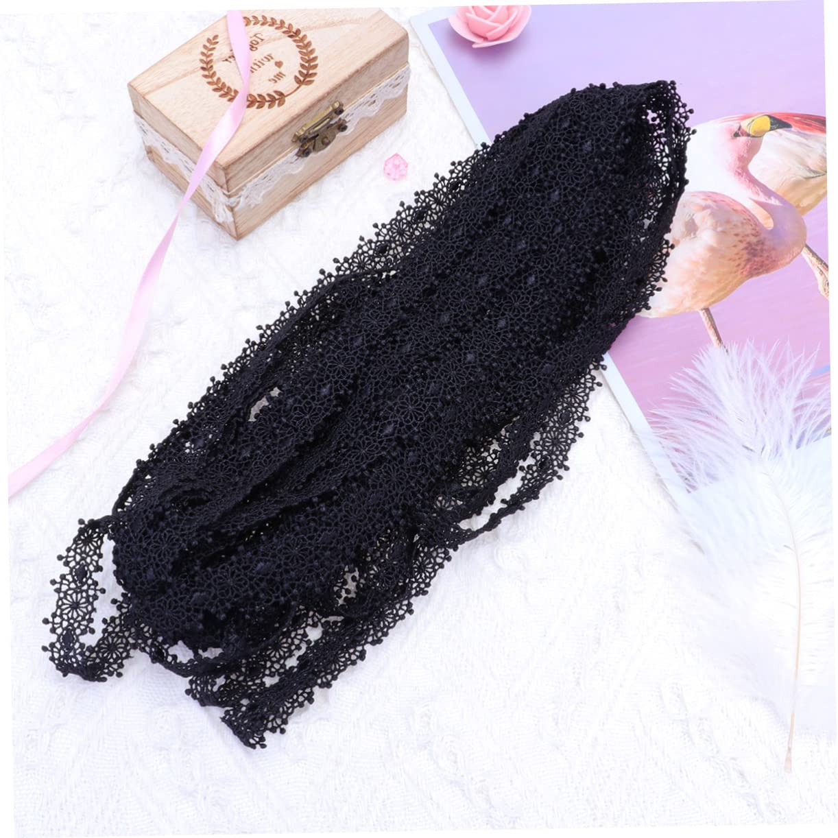 STOBOK 3piezas Ribete De Encaje Negro Yardas Cinta De Encaje Bordada Para Manualidades Ropa Decoración De Fiestas y Bodas Material Suave y Cómodo Para Piel
