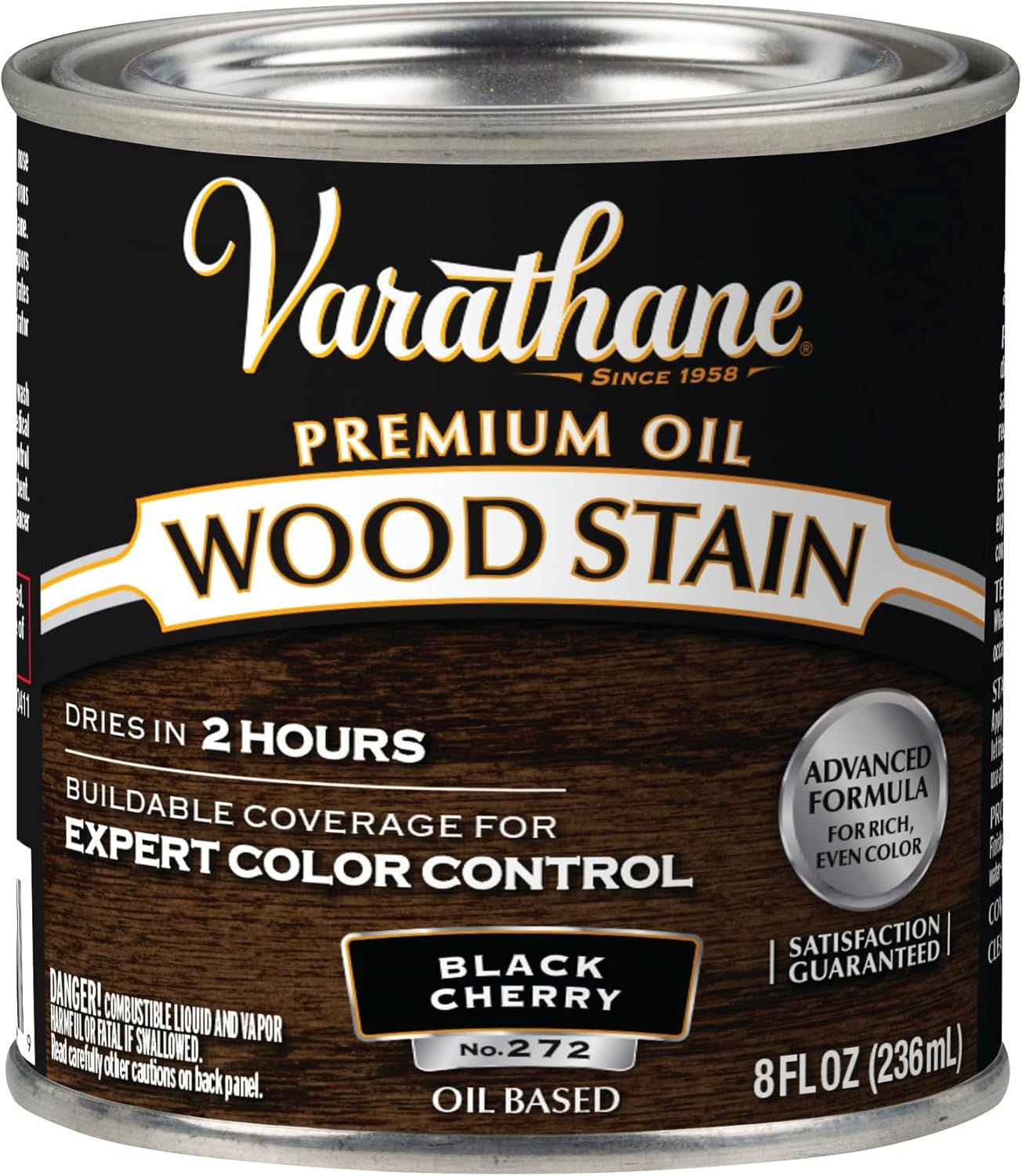 Varathane Black Cherry Oil-Based Wood Stain 1/2 Pint - Deep Penetrating Soy Formula Enhances Natural Grain