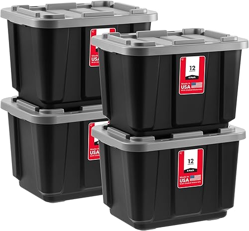 Miniatura 8 de IRIS USA Paquete de 4 contenedores de almacenamiento de 12 galones con tapas, fabricados en Estados Unidos, contenedores de plástico resistentes y