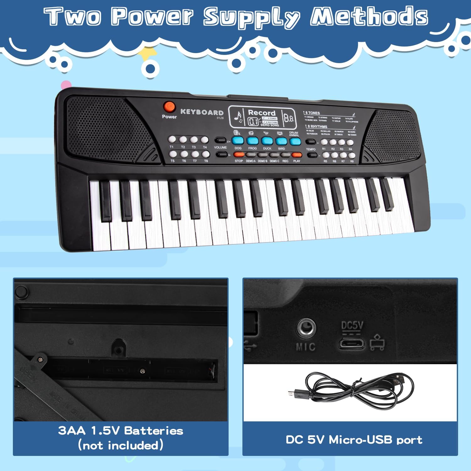 Enfants Pianos Claviers, 37 Touches Électronique Piano de Jouets avec Micro | Portable Instruments de Musique, Anniversaire Cadeau De Noël pour Tout-Petits 3 4 5 6 Ans Filles Garçons Débutant, Noir