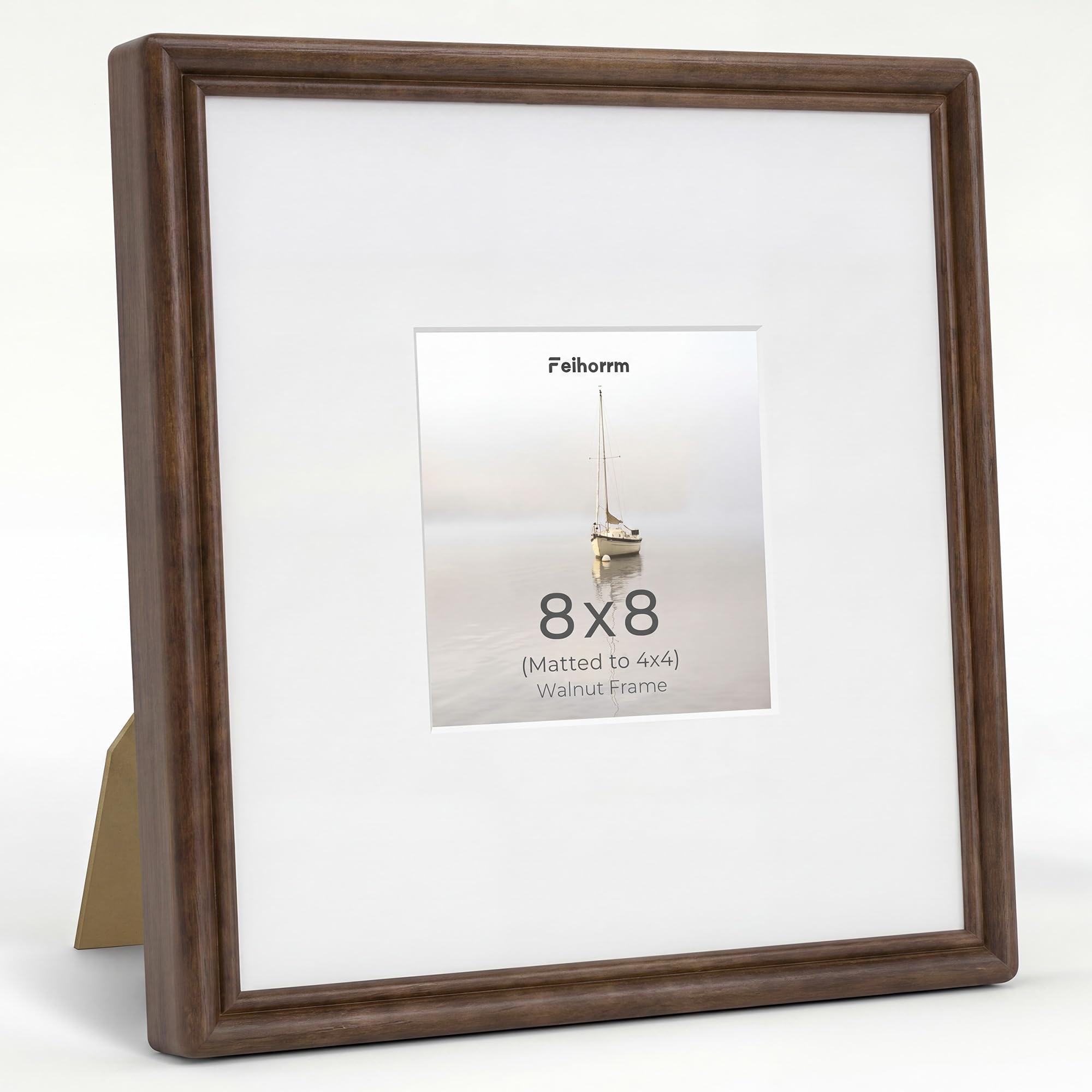 Feihorrm 8x8 Photo Frame, Walnut Picture Frame Fit 4x4 with Mat
