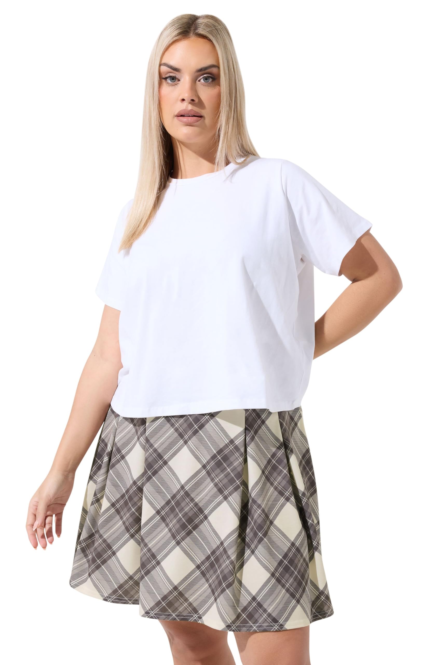 Yours Limited Collection Curve Natural Check Pleated Skirt - Women's - Plus Size Curve Brown