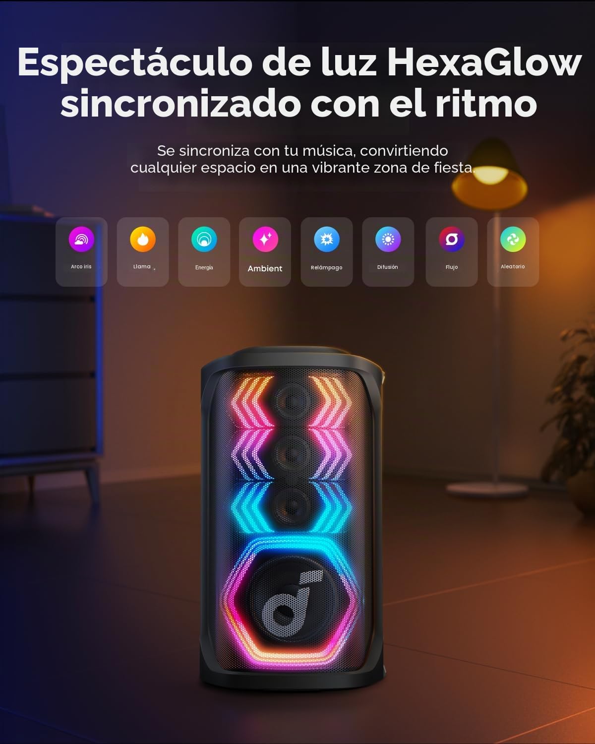 Soundcore Rave 3S Altavoz Bluetooth para Karaoke 200 W | 2 micrófonos inalámbricos, eliminación de voz con IA, potenciador de voz, reverberación y luces, 12 h