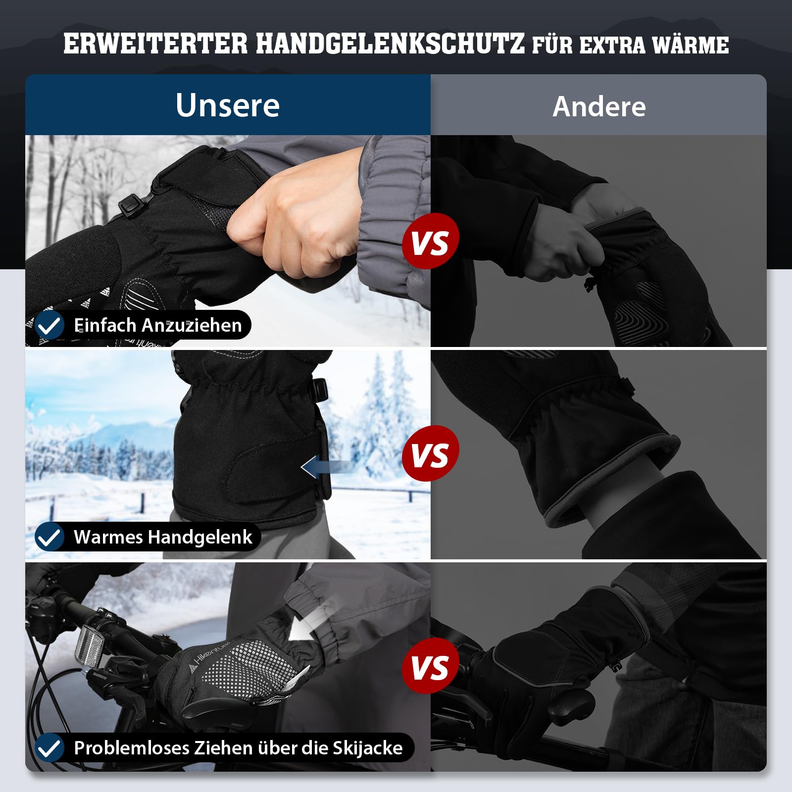 HIKENTURE Guanti invernali [con 3M Thinsulate Insulation] – caldi guanti da ciclismo da uomo e da donna – impermeabili touch screen guanti da ciclismo invernali – guanti invernali da bicicletta