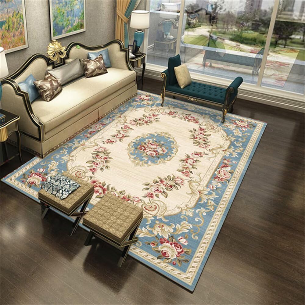 Tapis de chambre lavable en machine poil court bleu rouge pour couloir