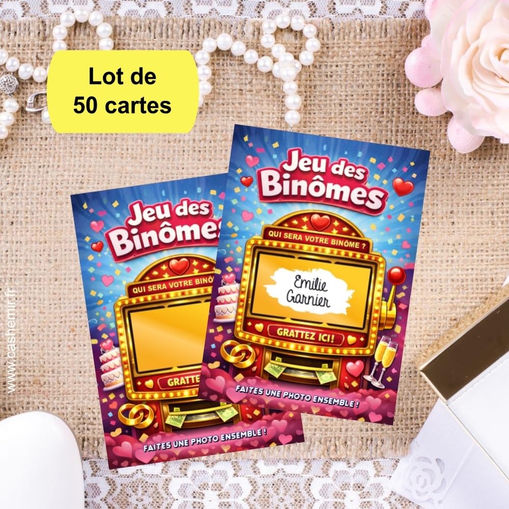 Jeu des Binômes Mariage 50 Cartes à gratter | Tickets à Personnaliser | Animation Repas Mariage Anniversaire