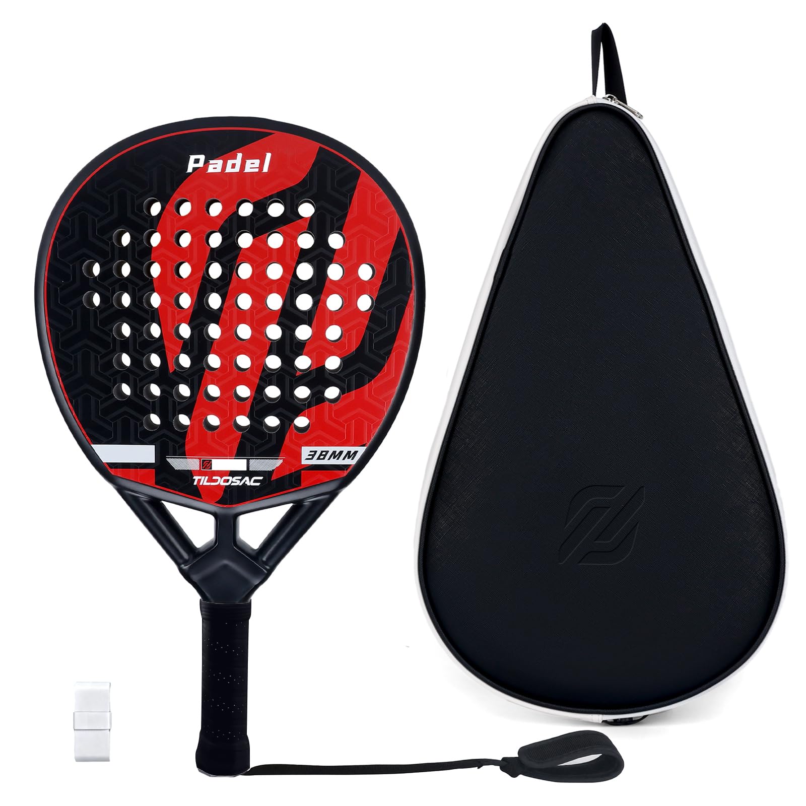 TILDOSAC Pala de pádel para adultos de fibra de carbono y vidrio con núcleo de espuma EVA flexible, raquetas de remo en forma de lágrima para principiantes, jugadores avanzados intermedios, funda de