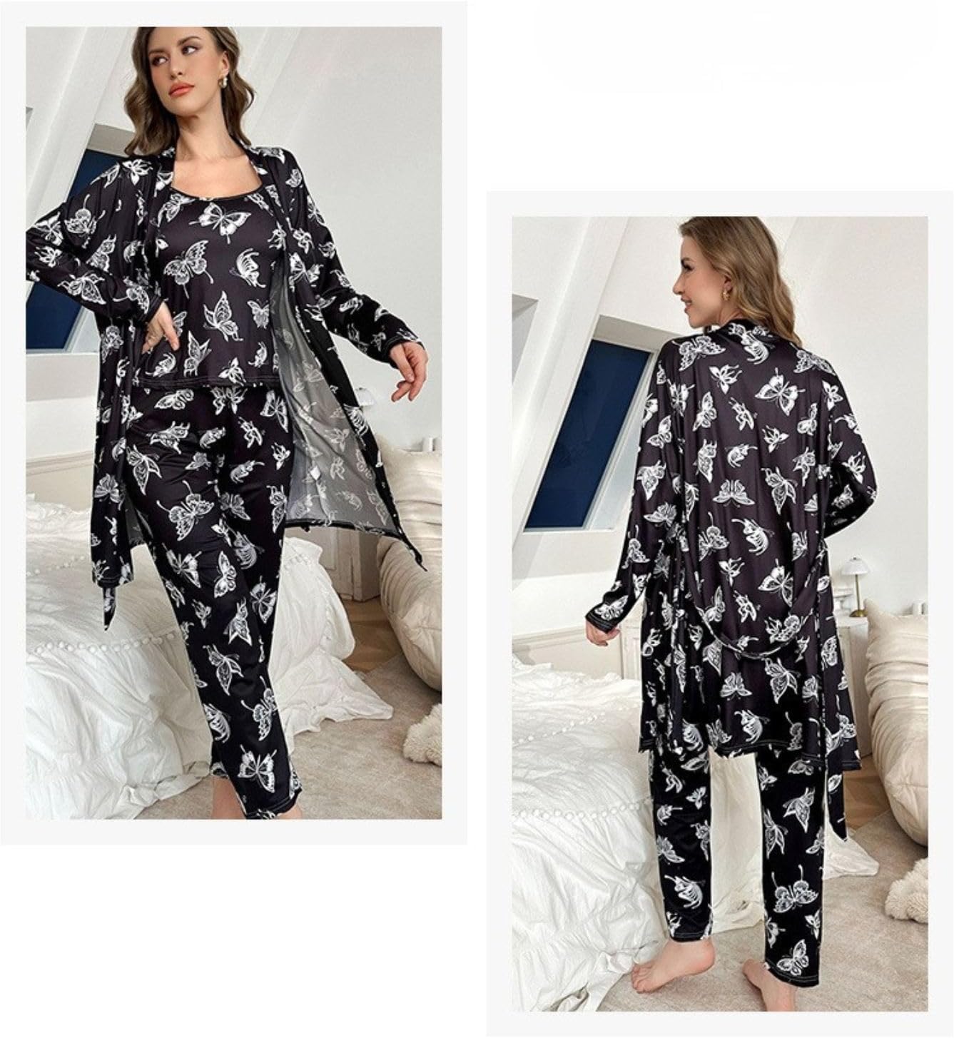 Tenna Teki Women's Floral Print Pajama Set with Robe -Lightweight Comfortable and Soft Sleepwear for Ladies - Image 2