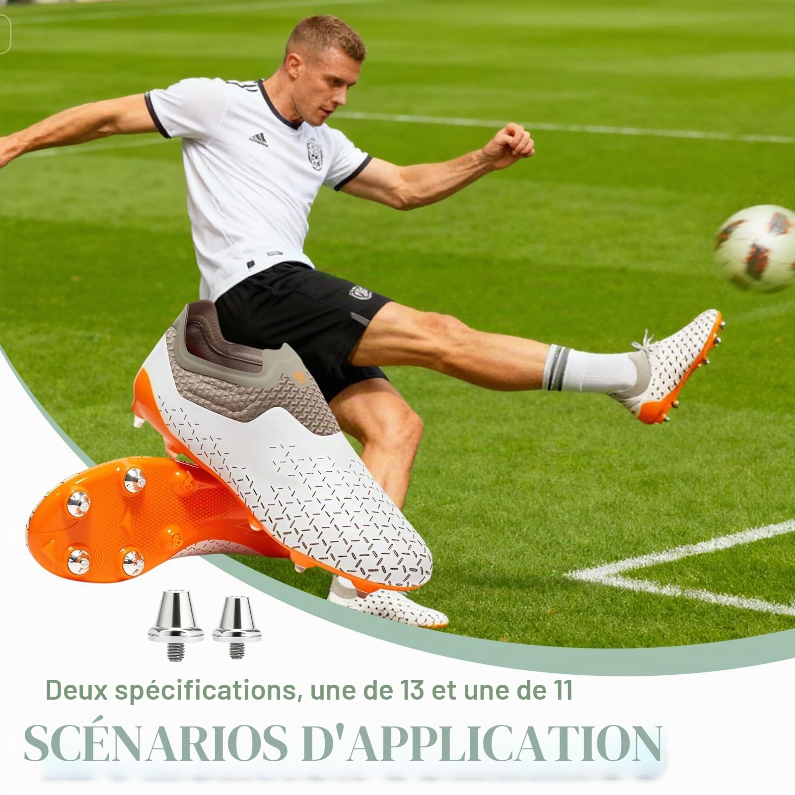 12 Pièces Crampons de Football en Aluminium, Pointes Métalliques de Rugby, Clous de Rechange à Visser pour Chaussures de Sport 11 mm, 13 mm (2 Tailles)