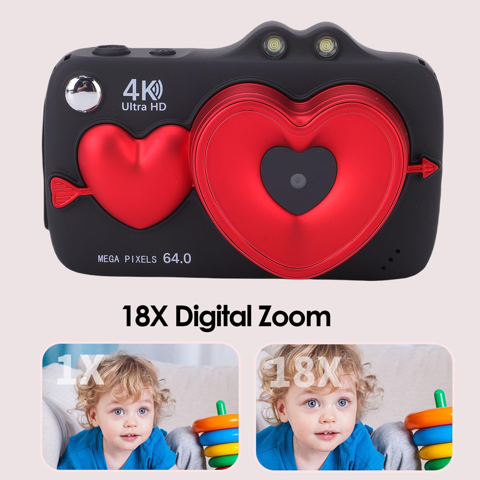 Jiawu Fotocamera 4K, Registrazione 4K da 64 MP con Zoom Digitale 18X per Vlogging, Fotocamera Portatile Compatta con Schermo da 2,8 Pollici, Luce di Riempimento Incorporata per Bambini, Ragazzi,