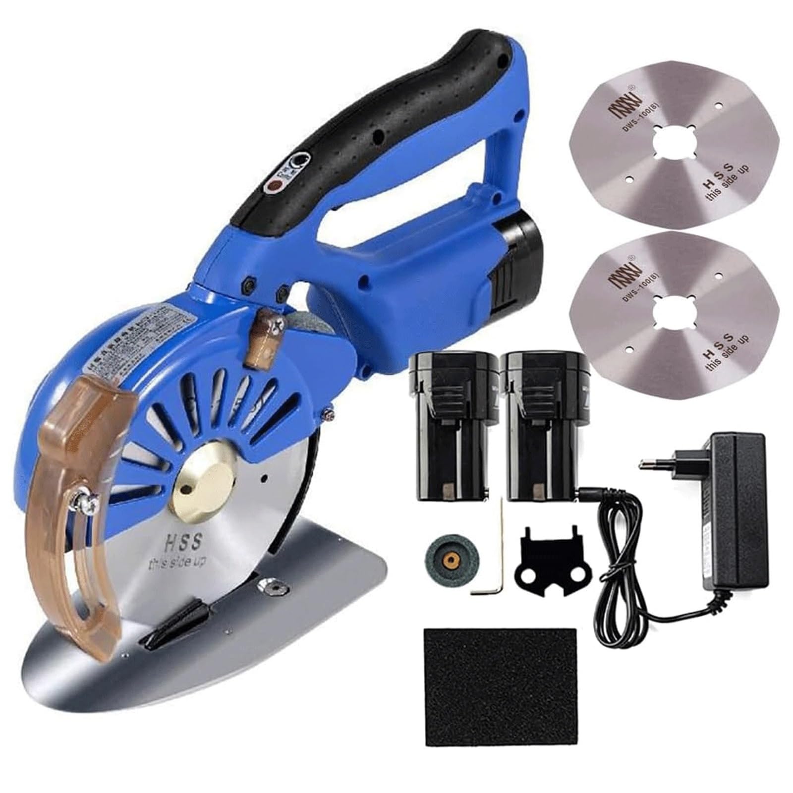 Electric Fabric Cutter, Cordless Rotary Fabric Cutting Machine, Rechargeable Fabric Cutter Rotary Cloth Scissors with 2 Blades & 2x2500mAh Battery, 5-Speed Adjustable for Cutting Fabric Cotton(28mm)