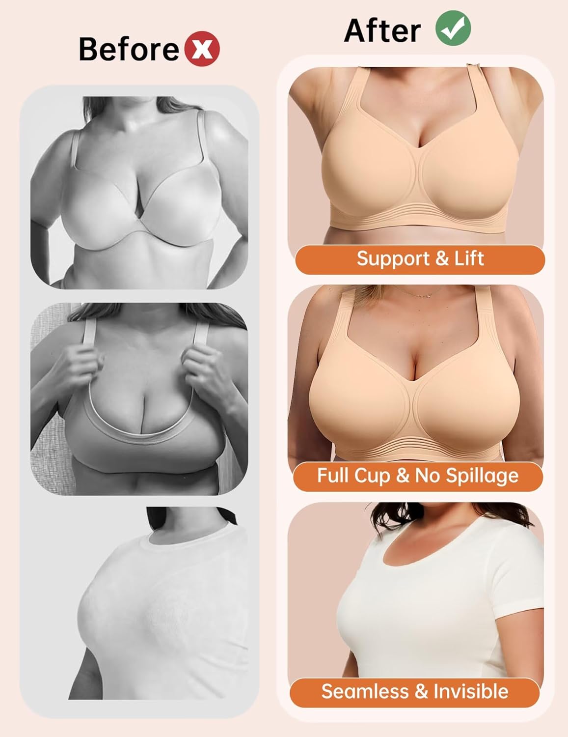 Vertvie Jelly Bras for Women Plus Size Minimizer Soft Wireless Push Up Bra Full Supportive Older Lift Back Coverage Bralette - Image 6