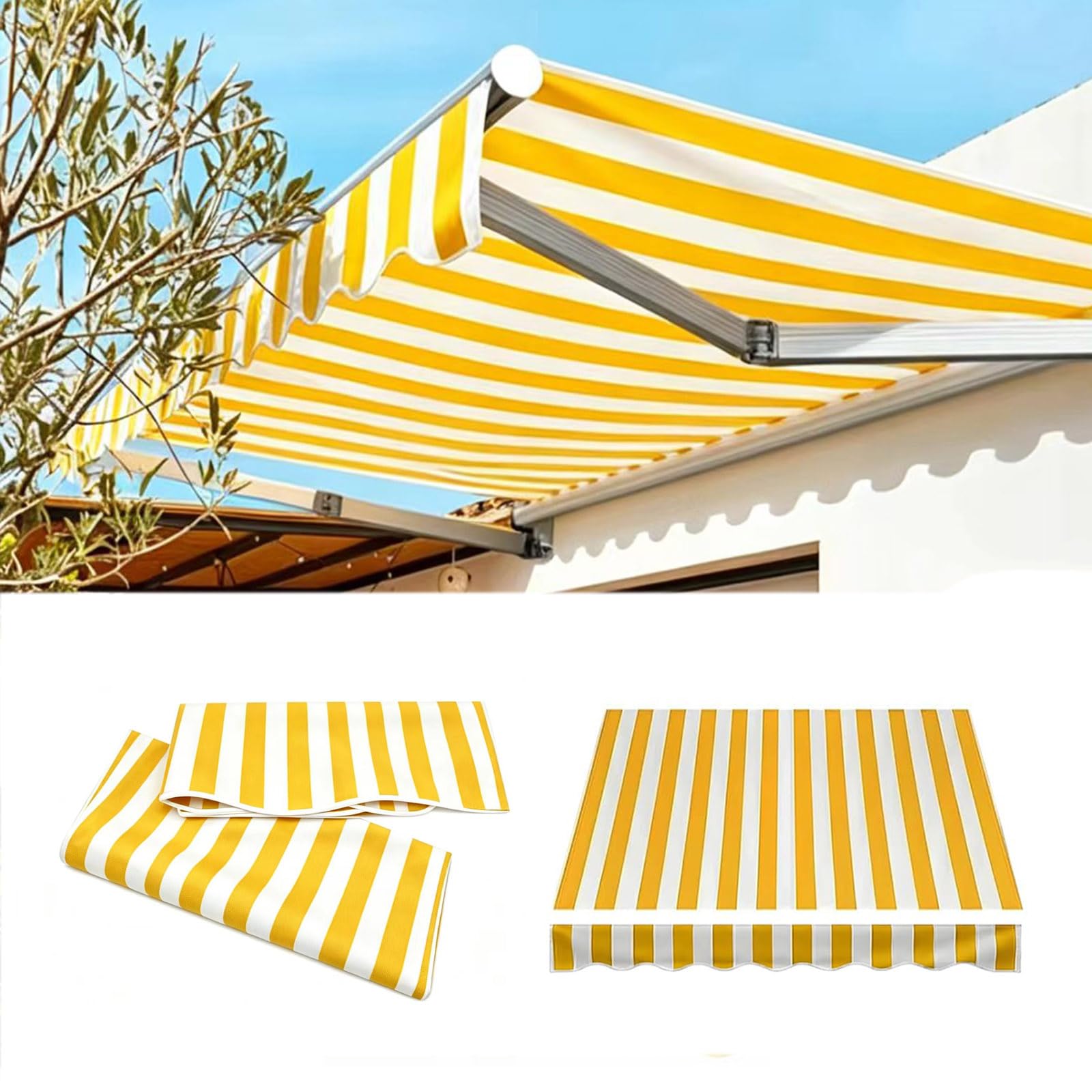 Tela de Recambio para Toldo Retráctil Manual (Sin Estructura) | con Faldón Delantero, Lona de Recambio para Toldo de Poliéster Repelente Al Agua, Cubierta para Toldo Exterior, para Terrazas