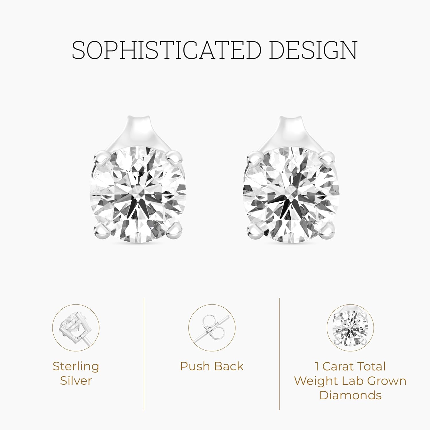 Gilded Lab-Grown Diamond Stud Earrings for Women| 925 Sterling Silver Studs and 14KT Gold 925 Plated Silver | Hypoallergenic Fine Jewelry | 4-Prong Basket, Push Back Nut | Round Cut, SI1 Clarity, F Color | 1/10,1/5,1/4,1/3,3/8,1/2,3/4,7/8,1 Carat Total Weight - Image 2