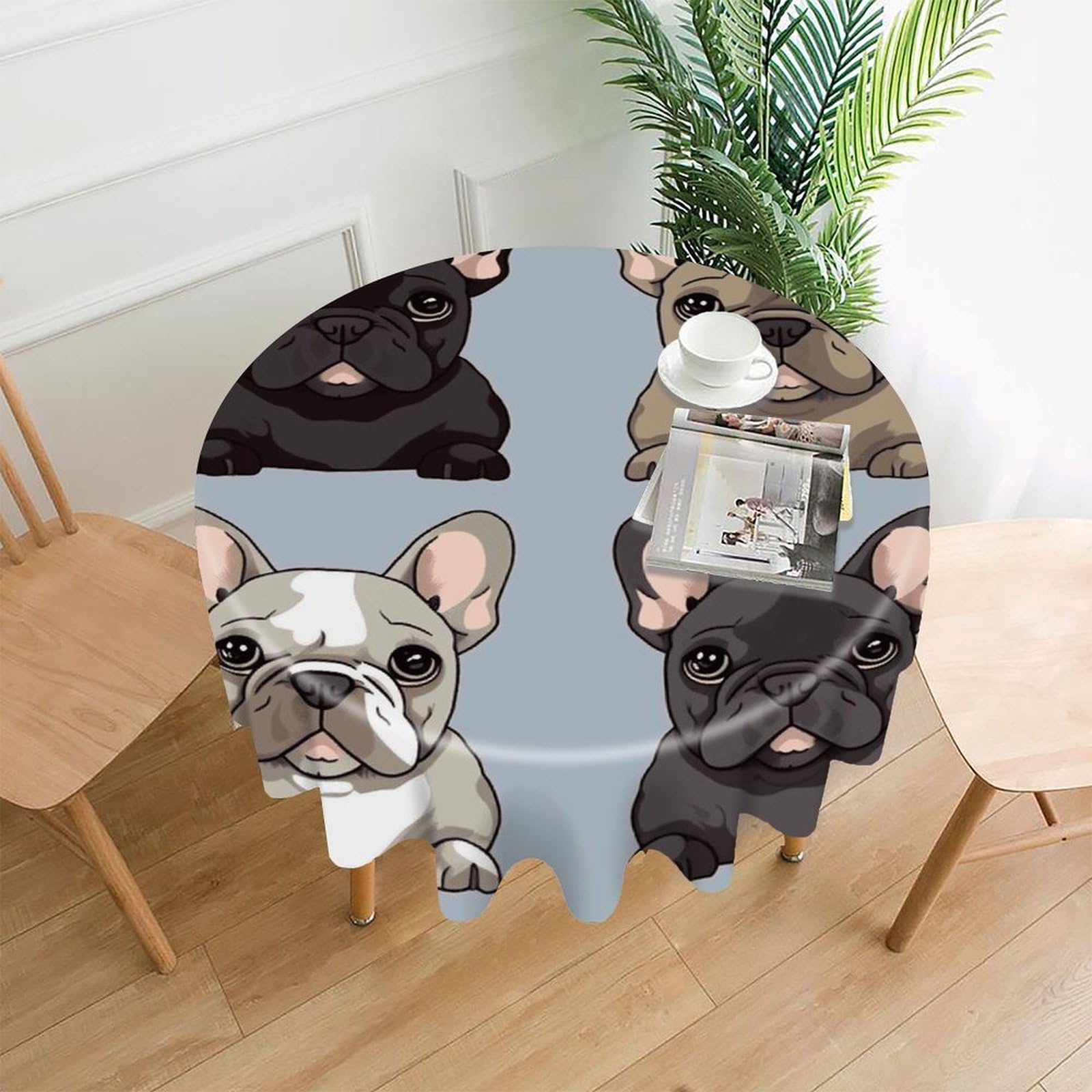 FodPand French Bulldog Round Tablecloth - 60 Inch Premium Polyester Table Cloth, Fashion Wrinkle Resistant Decorative Table Cover for Dining Kitchen Party Buffet Tables