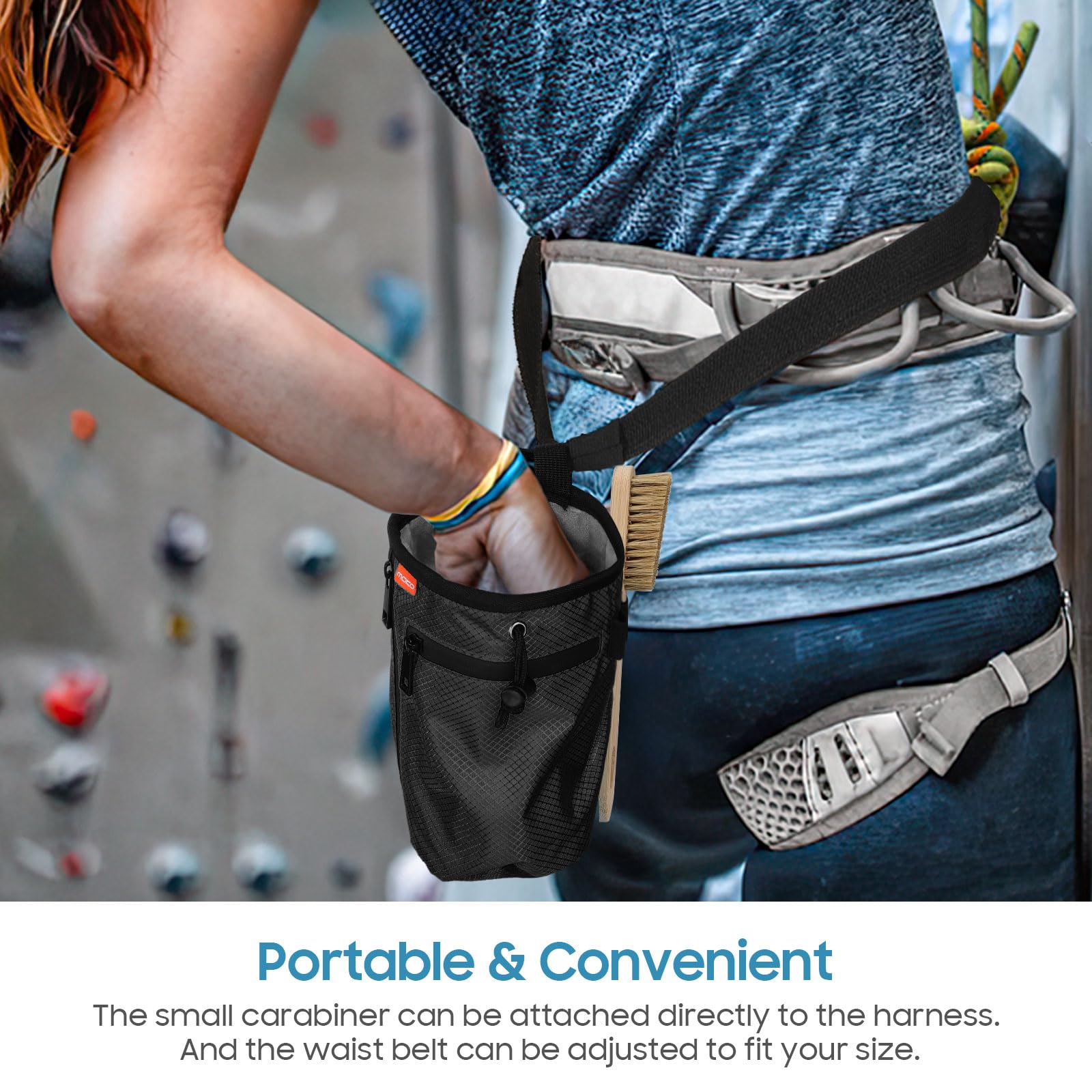 MoKo Bolsa de Magnesio Escalada con 2 Bolsillos Cremallera y Cinturón Ajustable
