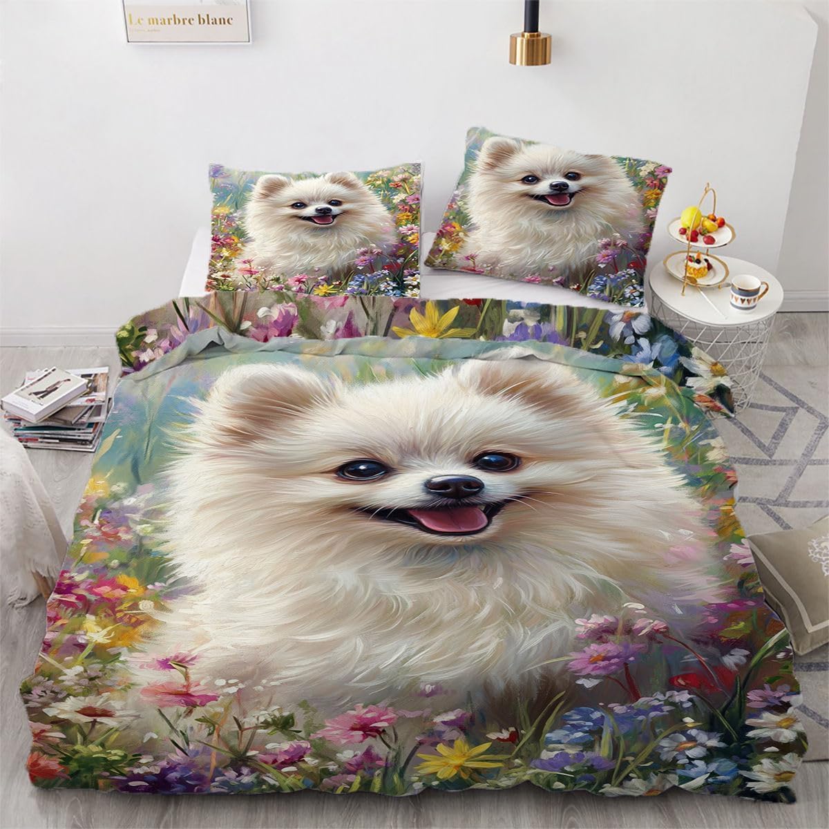 NDXRWDZR Single Bedding Set Pomeranian Duvet Cover for Kids Soft Hypoallergenic Microfiber Duvet Cover with Zipper Closure, 1 Duvet Cover 135x200 cm + 2 Pillowcases 50x75 cm
