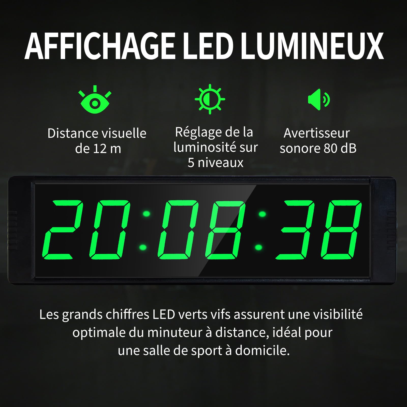 LUCKY TIME Minuteur Fitness LED avec Télécommande et Bouton Start/Stop | Chronomètre Compte à Rebours, Minuteur d’Intervalle 12/24H pour Salle de Sport à Domicile
