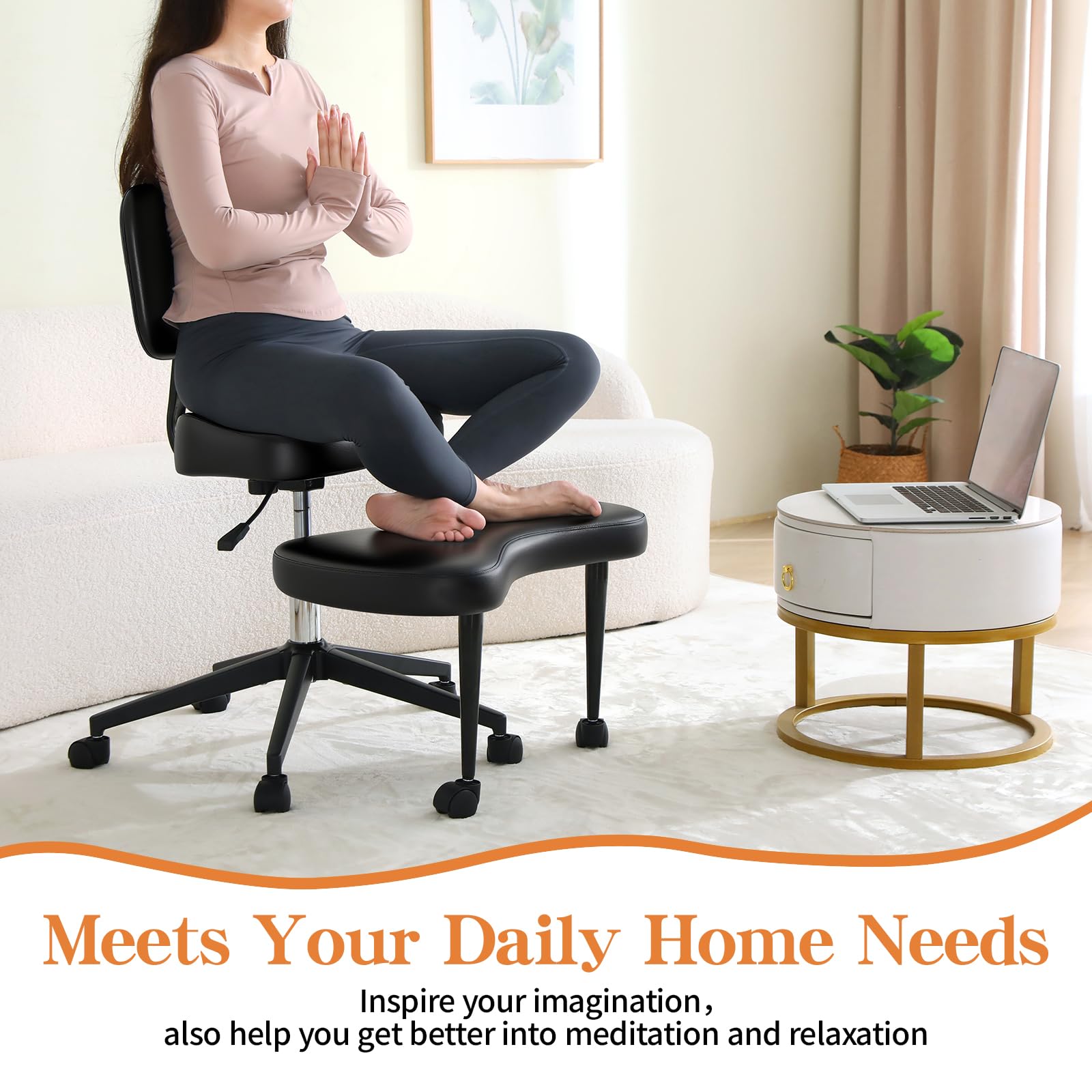 Chaise de méditation ergonomique pour plusieurs positions assises, chaise de TDAH, avec soutien lombaire et roulettes, hauteur réglable, chaise genoux, idéale pour les amateurs de yoga, chaise de