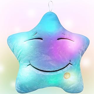 Ainiv Cojín de Peluche con Luz LED, 40 x 36 x 9 cm Azul Cojín Peluche, Estrellas Cojin Molon, Almohada con Luces Cojines I...