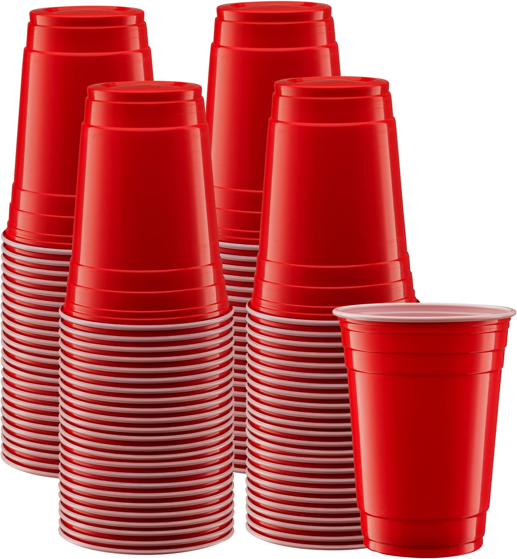 [18 oz. - 100 Count] Disposable Plastic Red Cups, Party Drinking Cups for Events and Everyday Use