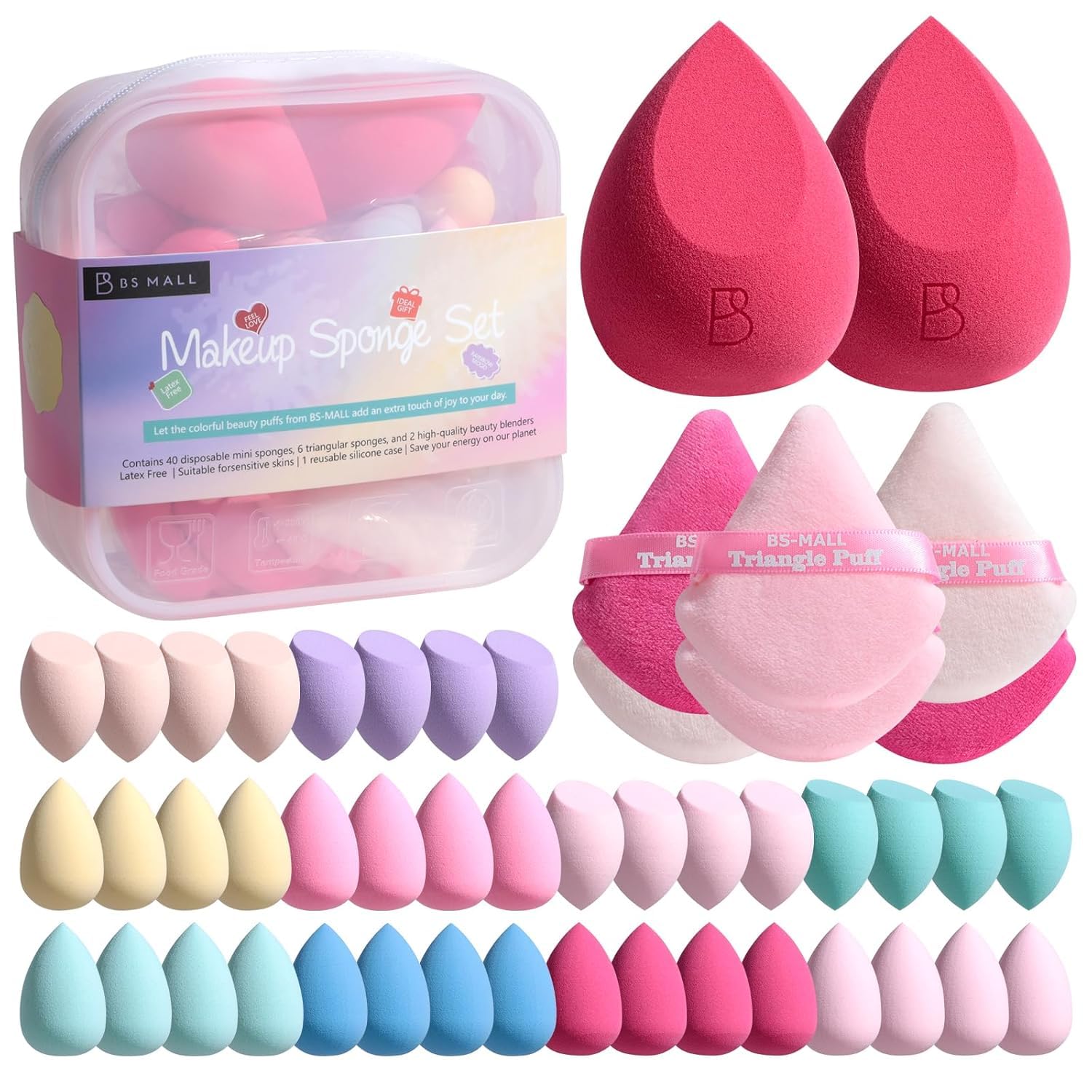 BS-MALL Mini Makeup Sponge Set Professional Triangle Puff 49 Pcs- Pro V3 0 Cloud Technology Material Flawless flow