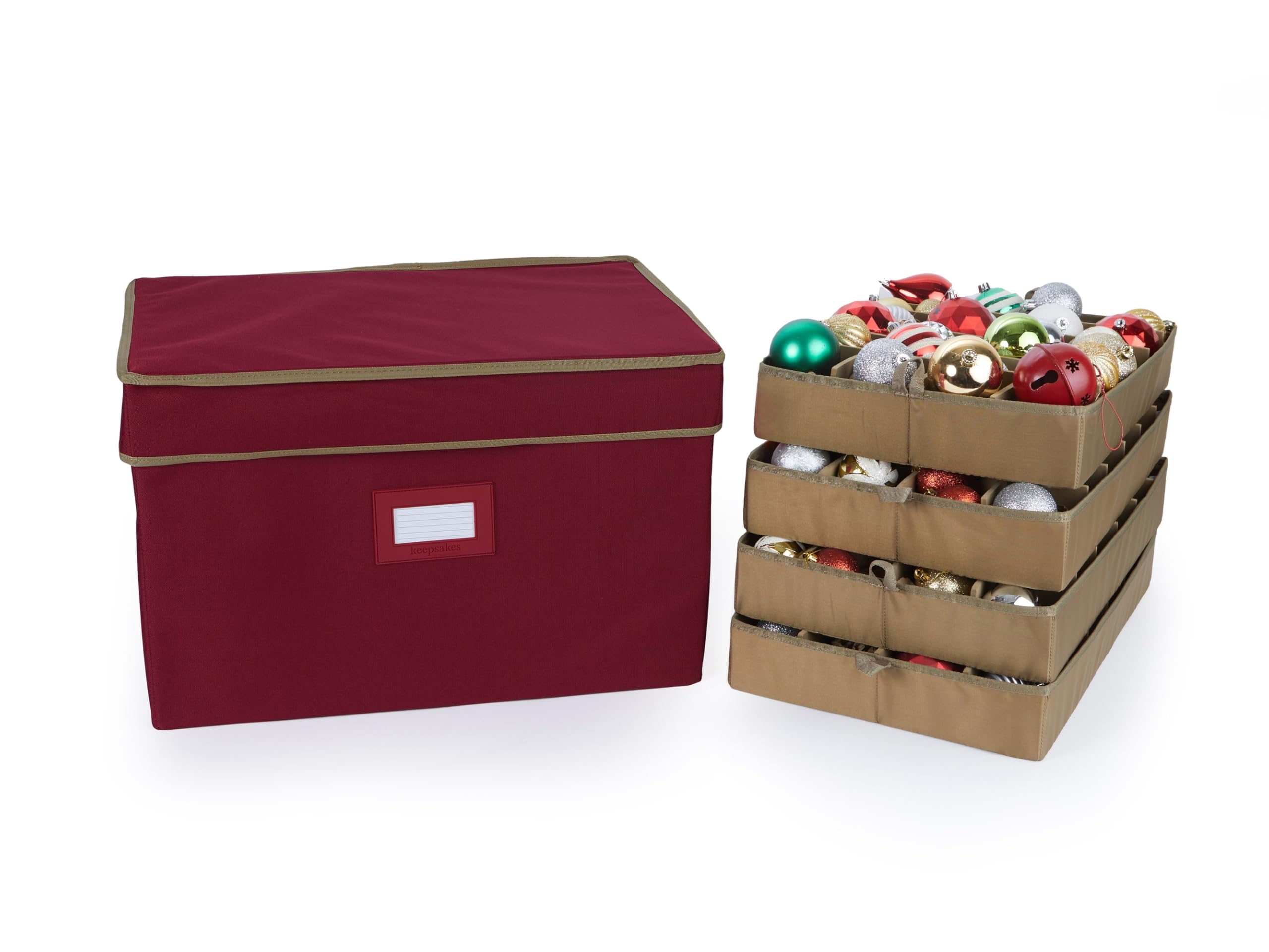 Covermates Adjustable Ornament Storage Box, 19.25" W x 13" D x 12.5" H, Red