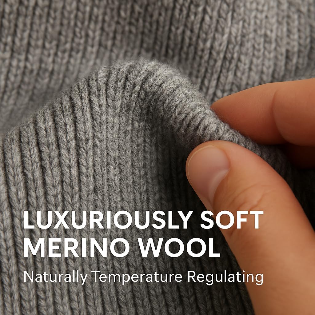 Oversized L/XL/XXL Merino Wool Beanie Hat for Men Big Head Cuffed Watch Cap Warm Soft Knit Winter Hat - Image 3