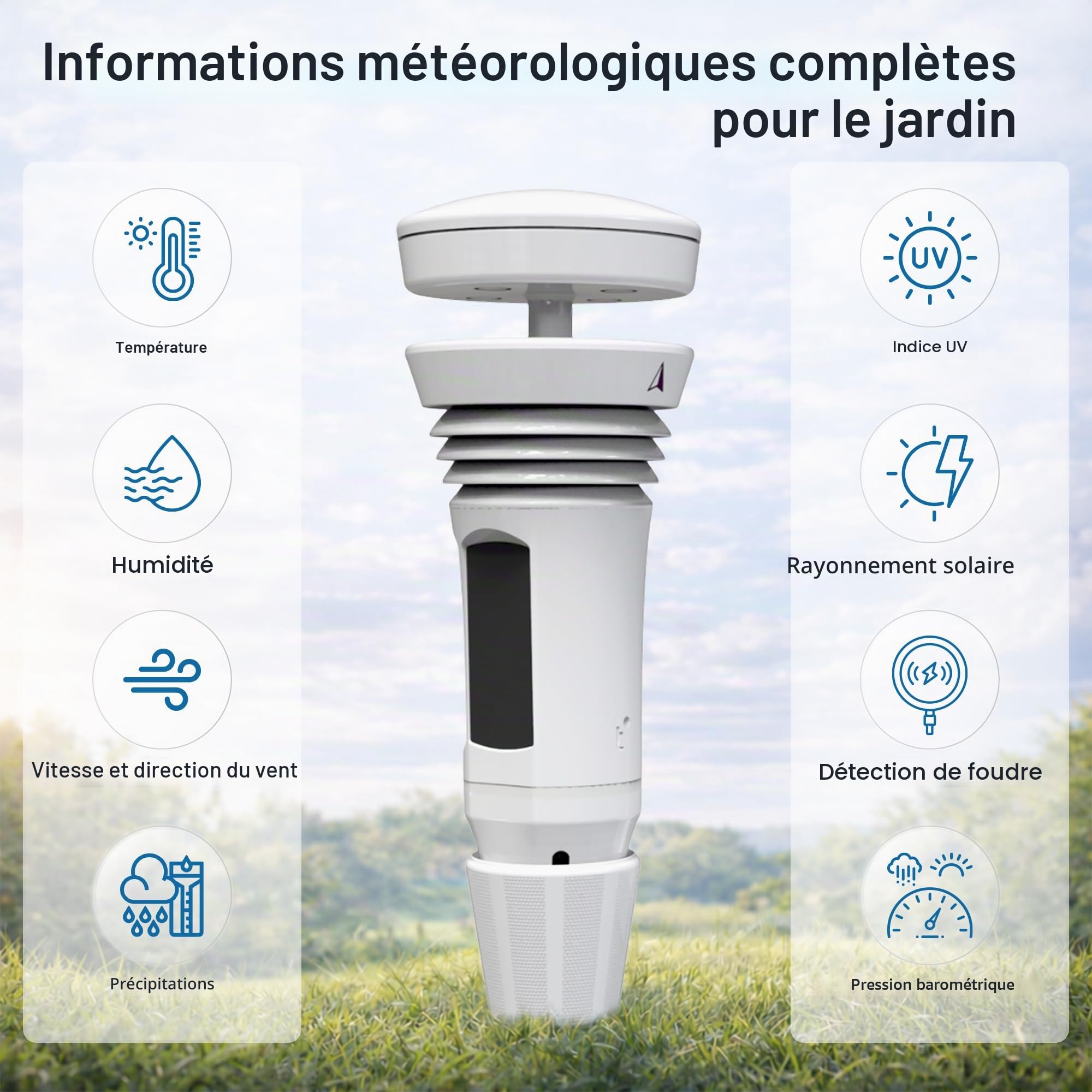 Système météo Tempest avec compteur de vent intégré, pluviomètre et prévisions météo précises, sans fil, application et Alexa activés