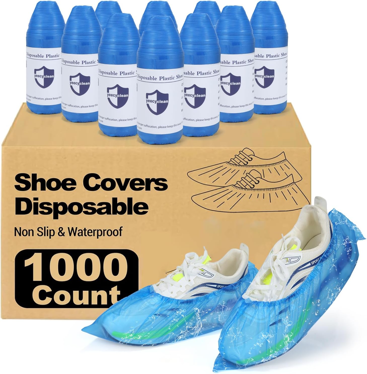 Roll CPE Shoe Covers Disposable,Booties for Shoes Covers,Non-Slip,Waterproof,Disposable Shoe Covers for Indoors,Fits Up to US Women 13 & Men 11,Easy Storage & Portable,1000(500Pairs)