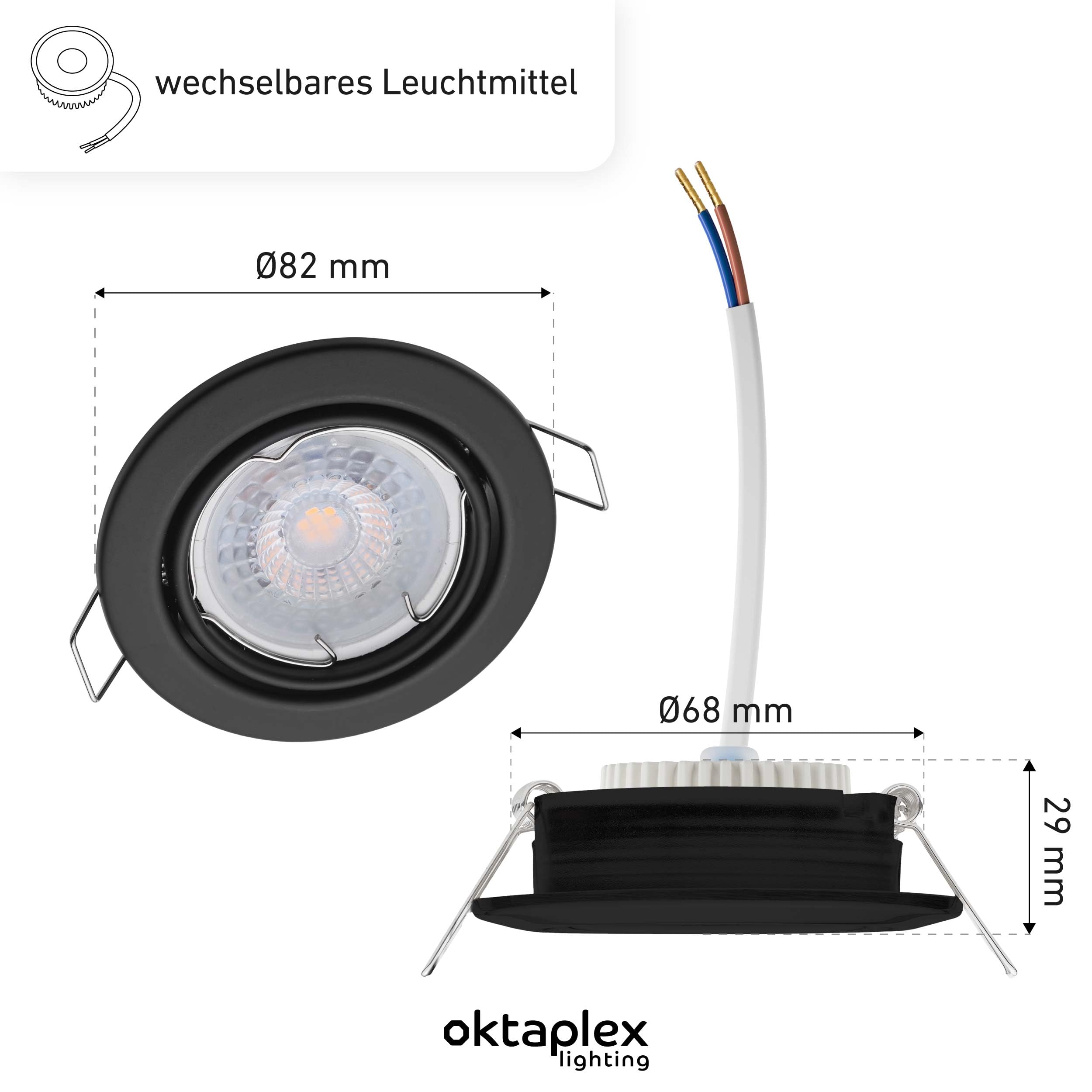 Oktaplex 6x Dijon Einbaustrahler LED 230V dimmbar Schwenkbar ultra flach | 22mm Einbautiefe, 3000K Warmweiß, Lochmaß 68mm, 5W, 380lm, 110° Deckenspots Schwarz