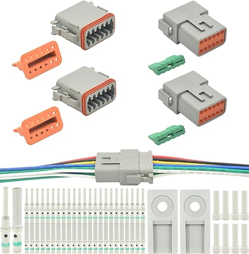 Miniatura 9 de Kit de 205 piezas de conectores Deutsch, conectores DT de 2, 3, 4, 6, 8 y 12 pines, conectores eléctricos impermeables IP67 con 70 pares de