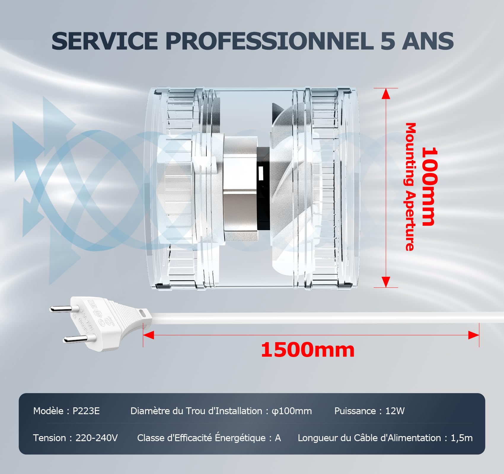 Extracteur d'Air 100 mm à Vitesse Réglable, Compact Ventilateur Silencieux et Puissant, Aérateur d Air avec Protection Contre la Surchauffe, VMC Salle de Bain Cave Garage Tente