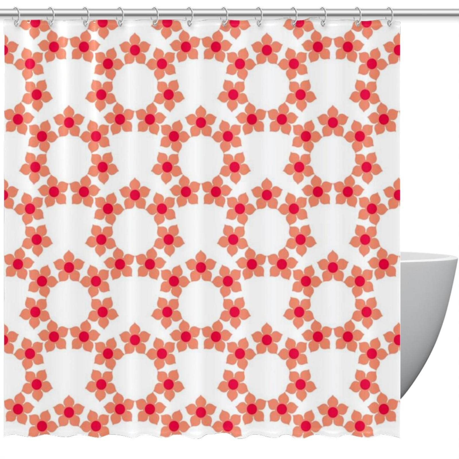 Rideau de douche en tissu imperméable et lavable motif floral géométrique moderne