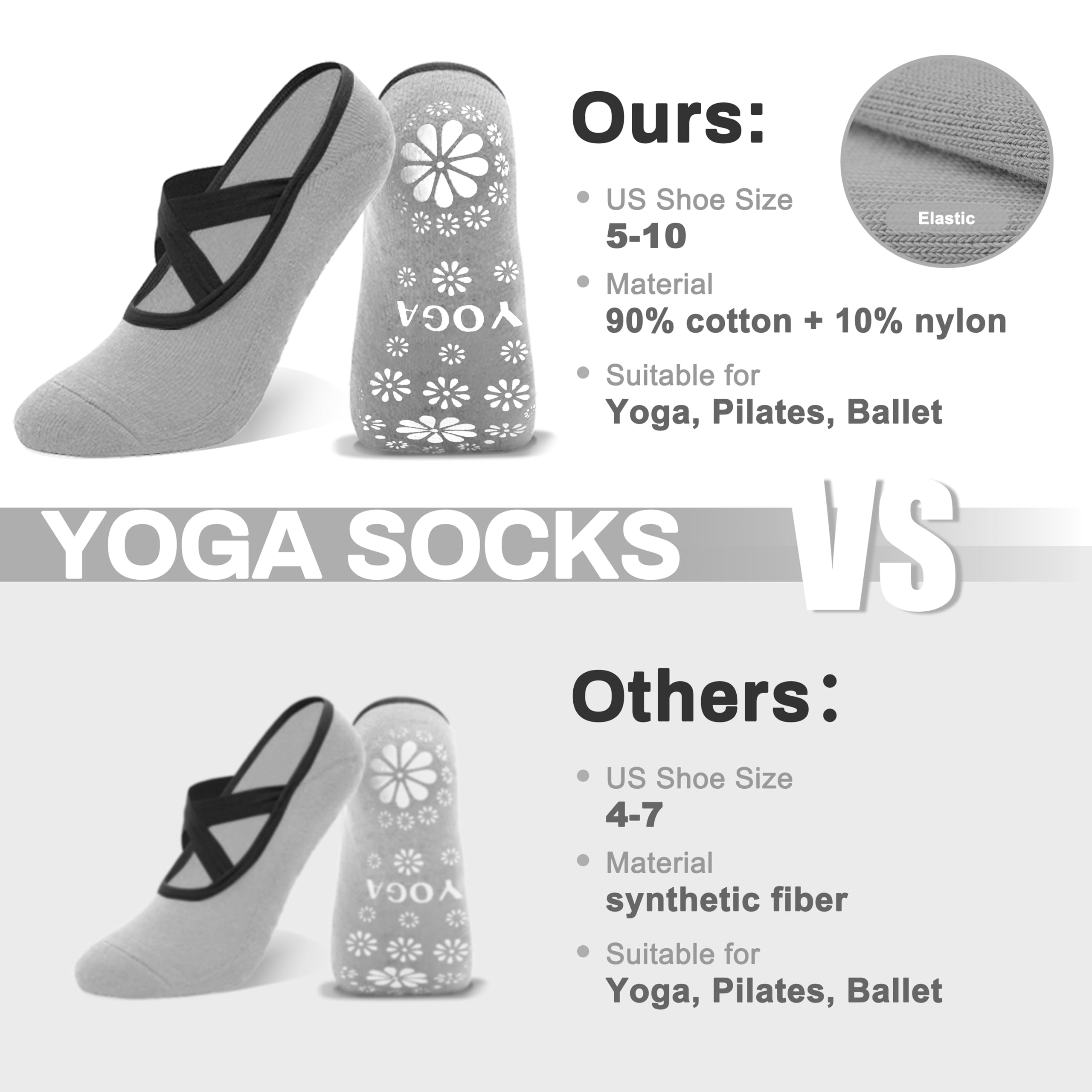 Calcetines de yoga y pilates, 4 pares de calcetines antideslizantes para mujer, perfectos para EE. UU. 7-10